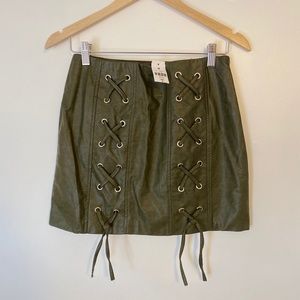 LF lace up faux leather skirt